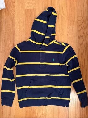 Polo by Ralph Lauren Navy Hooded Sweater with Yellow Stripes